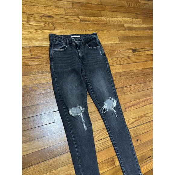 Levi's 721 High Rise Skinny Jeans Womens Size 26 Black Distressed Stretch Denim - Picture 2 of 5